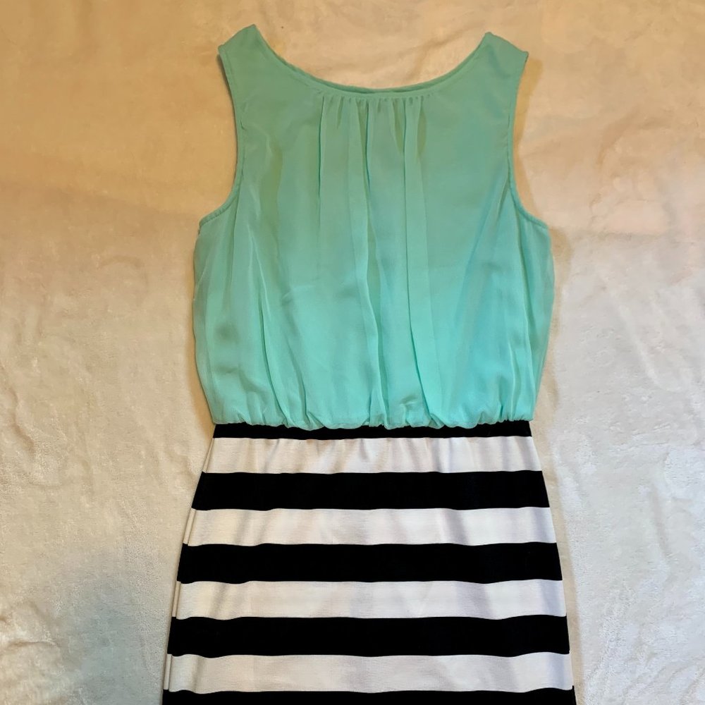 Mint/Black & White Stripe Mini Dress